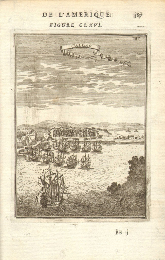 CALLAO. View of the fortified town & port. Lima, Peru. Many ships. MALLET 1683